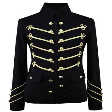 Black Military Napoleon Jacket with Gold Flower Embroidery Black Military Napoleon Jacket - biznimart